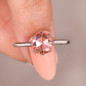 Anillo solitario redondo rosa con corte de rosa, diamante cultivado en laboratorio de 1.00 quilates, anillo de compromiso, anillo de boda, joyería, anillo de 14k, vermeil eternidad - Product Image 3