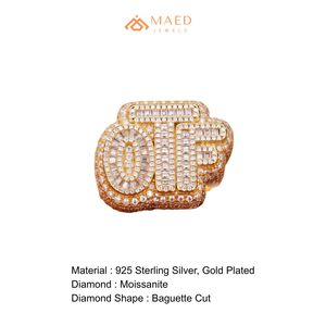 Anillo de Moissanita de Oro Sólido con Letra Inicial, Anillo con Incrustaciones de Baguette, Joyería Fina para Hombre, Regalo de Aniversario de Lujo - Product Image 6