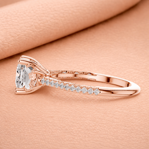 Bague de fiançailles de luxe en or rose avec moissanite taille coussin et halo caché pavé, bijoux de mariage pour femme - Product Image 2