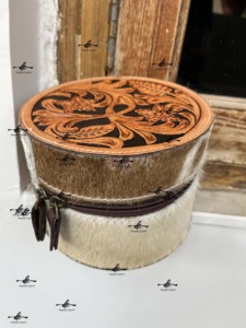 New Hand Tooled Stylish Makeup Cosmetic Storage Box Hair on Hide Leather Handmade Makeup Box , <b>Vanity</b> Bathroom Organizer Box, - Product Image 6