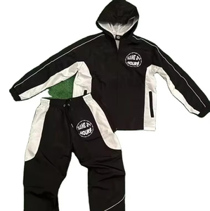 Ensemble 2 pièces respirant d'été : Veste zippée unie et pantalon évasé 100% coton avec bandes réfléchissantes – Nouveau design coupe-vent oversize - Product Image 3