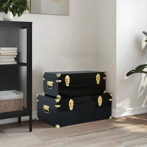 Caja de almacenamiento negra de alta calidad con cerradura dorada, cofre decorativo para organización y exhibición en el hogar, hecha a mano en India. - Product Image 4