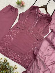 THIS <b>WEDDING</b> SEASON WEAR OUR BEAUTIFUL REAL HAND MIRROR WITH SEQUENCE EMBROIDERED <b>TOP</b> PLAZZO WITH DUPATTA - Product Image 4