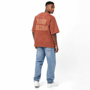 T-shirt personnalisé en coton brossé style jersey, sérigraphié sur mesure, délavé, à épaules tombantes, avec fentes latérales et ourlet brodé, directement de l'usine - Product Image 2