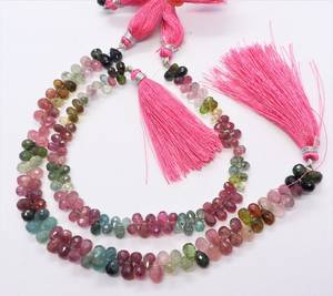 Perles de tourmaline naturelle multicolores facettées en forme de larme 4x6 MM, perles goutte de pierres précieuses multicolores, brin de 8 pouces, perles de tourmaline multicolores - Product Image 1