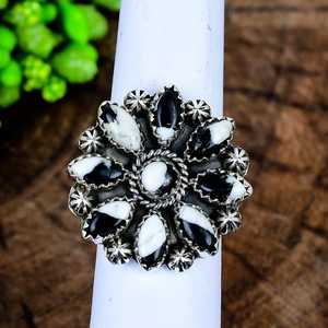 White Buffalo Turquoise Cluster <b>Ring</b> Sterling <b>Silver</b> Boho Western <b>Statement</b> Jewelry - Product Image 6