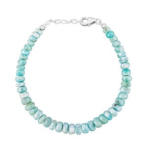 Pulsera de cuentas redondas de cristal de larimar de plata de ley 925 de 5 a 8 mm, piedra preciosa natural, joyería hecha a mano - Product Image 4