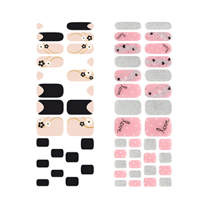 Semi Cured <b>Nail</b> Strip Korea Manufacturer OEM Gel <b>Nail</b> Wraps Black Flower Love Me - Product Image 3