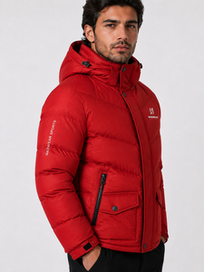 Chaqueta Acolchada con Capucha Roja para Hombre NASWEAR, Chaqueta Deportiva de Invierno de Poliéster Resistente al Viento con Cierre de Cremallera y Logotipo, Chaqueta Ligera - Product Image 6