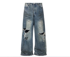 Men's Winter Snow Wash Loose <b>Jeans</b> Wide Leg Streetwear Casual Denim Pants Quick Dry 100% Cotton Mid Rise - Product Image 1