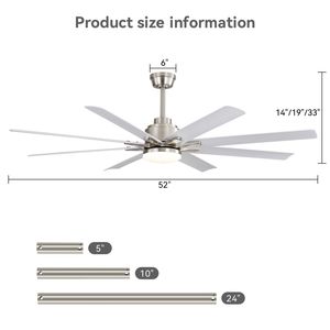 Ventilatore da Soffitto Smart da 52 Pollici con 8 Pale Nere in ABS, 6 Impostazioni di Velocità del Vento, Telecomando Vocale per Camera da Letto, Soggiorno, Patio, Cucina - Product Image 6