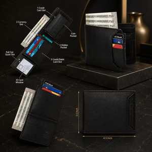 Premium Leather <b>Wallet</b> with Coin Pocket & Card <b>Holder</b> Handmade Genuine Leather Bifold <b>Wallet</b> for Men Elegant Black Leather - Product Image 3