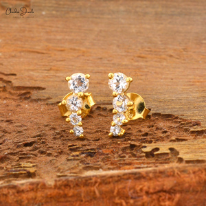 Pendientes de Plata de Ley 925 Hechos a Mano con Topacio Blanco de 0.409 Ctw, Pendientes con Baño de Oro para Mujer - Product Image 4