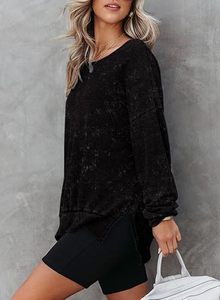 Pull en tricot surdimensionné pour femme, 100% coton, manches longues, col rond, épaules tombantes, couleur unie, pull décontracté d'automne, broderie noire - Product Image 3