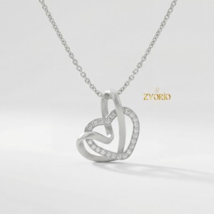 Collar con Colgante de Diamantes en Forma de Corazón Entrelazado Moderno, Plata de Ley 925, Joyería de Lujo para Mujer, para Fiestas, Regalo de Novia, Elegante para Uso Diario - Product Image 4