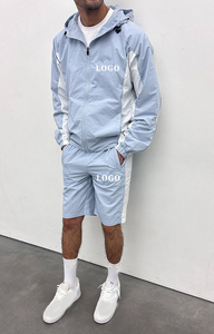 ชุดเซ็ตผู้ชายผ้าไนลอนยับแบบสั้น เสื้อฮู้ดกันลม ระบายอากาศได้ดี เหมาะสำหรับวิ่งออกกำลังกายช่วงฤดูใบไม้ผลิ - Product Image 3