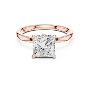 Bague solitaire en diamant de laboratoire taille émeraude 2 carats, sertie de griffes en forme de lotus sculpté, avec accents latéraux pavés, bijoux de mariée en or sur mesure - Product Image 1