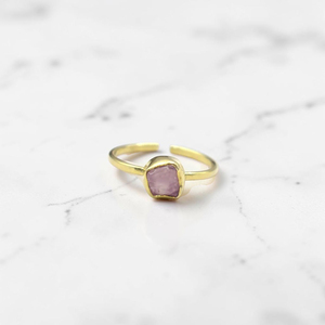 Handmade Raw Rose Quartz Brass <b>Ring</b> Natural Rough Stone <b>Adjustable</b> Band Minimalist Boho All Birthstone Jewelry for Women - Product Image 1
