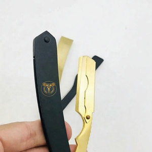Professional Gold & Black Stainless Steel Straight Razor Set Reusable Folding Barber <b>Shaving</b> Razor Salon Hair Cutting Tool - Product Image 2