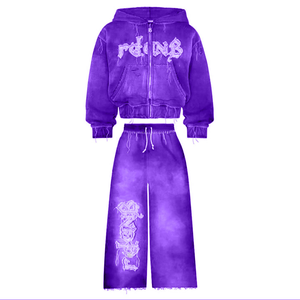 Blue Hooded Tracksuit Set Full Zipper Streetwear Regular Fit Unisex Adult Autumn Wear Eco-Friendly Breathable Drawstring Closure - Product Image 2