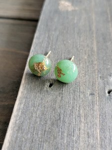 Handmade Green <b>Resin</b> Stud Earrings With Gold Leaf Round Shape Jewelry <b>Resin</b> <b>Crafted</b> gift for her <b>Resin</b> Round Beads - Product Image 4