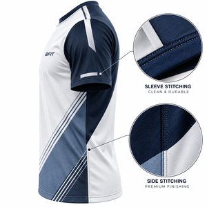 Men's Short Sleeve Sport T-<b>Shirt</b> <b>Geometric</b> Pattern Quick Dry O-Neck Regular Fit White Navy Blue - Product Image 4