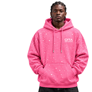 Black <b>White</b> Speckled Print Men Pullover <b>Hoodie</b> <b>Oversized</b> Fleece Sweatshirt Drawstring Hood Kangaroo Pocket Casual Streetwear - Product Image 1