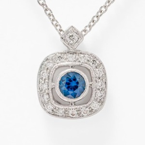 14K Yellow Gold 0.25ct Bezel Set Round Sapphire and Lab Grown Diamond Pendant Necklace Fine Jewelry for Women Elegant Daily Wear - Product Image 1