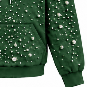 Sweat-shirt à capuche unisexe vert forêt perlé, coupe oversize, style streetwear, avec poche kangourou, vêtement de mode personnalisé - Product Image 5