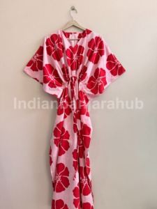 Robe kaftan bohème à imprimé floral, taille unique, en coton écologique respirant et doux, col en V, longue robe de nuit - Product Image 1