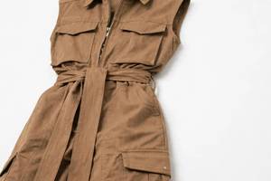 <b>Women's</b> Hooded <b>Short</b> Sleeveless <b>Cargo</b> Jumpsuit with Solid Casual Winter One-piece 100% Cotton Anti-Wrinkle Loose Fit - Product Image 6