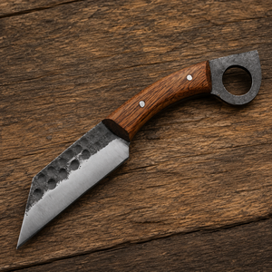 Cuchillo de caza forjado a mano con hoja fija de acero con alto contenido de carbono, mango de madera de nogal, funda de cuero, OEM, ODM - Product Image 5