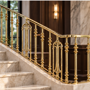 Ornamental Gold Tone Metal Staircase <b>Railing</b> with Decorative Arched Scroll Balusters for Classic Luxury Interiors - Product Image 4