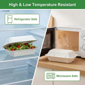 Boîtes alimentaires à clapet compostables, étanches et robustes 9x6 en bagasse, avec couvercles jetables pour restaurants - Product Image 2