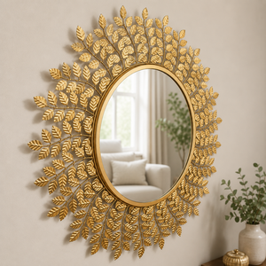 Luxury Gold Leaf Round <b>Wall</b> <b>Mirror</b> Botanical Metal Frame Decorative Living Room Bedroom Home Decor Accent <b>Mirror</b> - Product Image 2