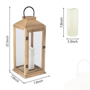 Natural Wood Decorative <b>Lantern</b> <b>Set</b> Rustic Farmhouse Candle Holder <b>Lantern</b> with Glass Panels - Product Image 4