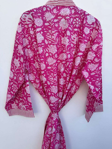 Bata Kimono Larga con Estampado Floral para Mujer, 100% Algodón, Ropa Casual para Estar en Casa, Cuello Redondo, Manga Larga, para Primavera - Product Image 2