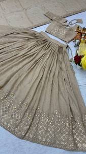 Beige Embroidered Lehenga Set Floral Lace Blouse Pleated Skirt <b>Net</b> <b>Dupatta</b> Indian Wedding Outfit - Product Image 6