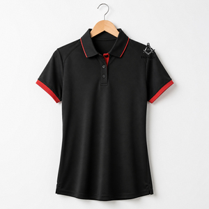 เสื้อโปโลปักลาย Delta Sigma Soror ของสมาคมเมสัน สำหรับผู้หญิง สีดำแดงผสมผสาน - Product Image 1