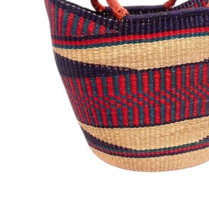Colorful Pattern Seagrass <b>Handbags</b> Red Leather Handle Woven Straw Tote Bag Fashion Women <b>Summer</b> Beach Purse OEM ODM - Product Image 4