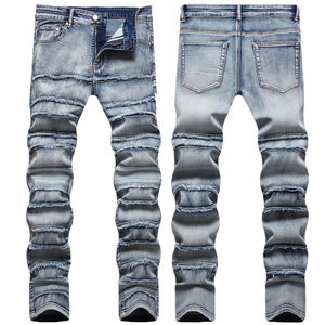 Nuevos Jeans de Hombre 2026, Estilo Hip Hop, Lavado a la Piedra, con Paneles, Elásticos, Ajustados, Casuales, de Verano, Finos, de Alta Calidad, 100% Algodón - Product Image 5