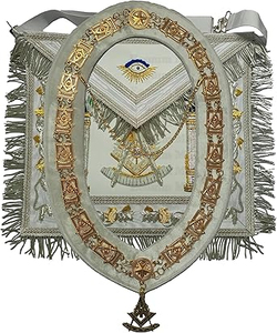 Nouveau style de design Tablier de maître maçon de la franc-maçonnerie avec broderie argentée, épingle de sûreté, franges en cuir d'agneau et métal écologique - Product Image 4