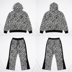Men <b>Leopard</b> <b>Print</b> Tracksuit <b>Hoodie</b> Sweatpants Set Black White Animal <b>Print</b> Athletic Wear Casual Sports Outfit Two Piece Suit - Product Image 1