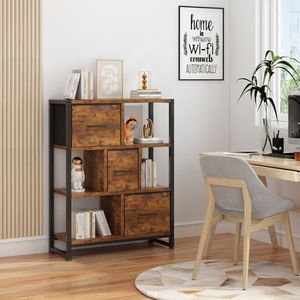 Libreria a 4 Ripiani in Legno Nero e Ferro con 3 Gambe Alte, Pannello in Truciolato, Tessuto Non Tessuto e Parti in Ferro - 80*30*103cm Nero - Product Image 1
