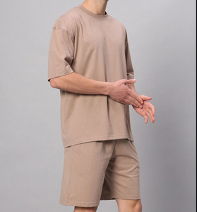 Ensemble court d'été vintage pour homme, t-shirt et short, polyester/coton écologique, couleur contrastée personnalisée - Product Image 3