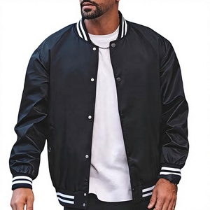 Veste bomber en satin noire personnalisée OEM, couleur unie, style décontracté, col rabattu, coupe régulière, matière polyester, mode outdoor - Product Image 1