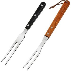Lot de 2 fourchettes à découper en acier inoxydable avec manche en bois, outils de barbecue pour viande et volaille, pour la cuisine - Product Image 1