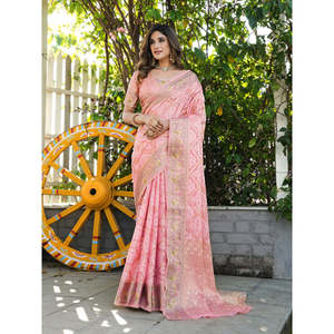 Sari Patola en organza rose avec détails tissés Zari, vêtements indiens et pakistanais, 600g Elite Weaves - Product Image 6