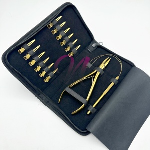 Kit d'outils pour extensions de cheveux plaqué or avec étui, kit d'extensions de cheveux à micro-anneaux, étui en cuir zippé - Product Image 6