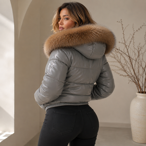 Veste matelassée en cuir de qualité supérieure pour femmes, style duvet, avec capuche en fourrure, vêtements d'extérieur chauds pour l'hiver - Manteaux en peau d'agneau de luxe, tailles S-XXL - Product Image 2